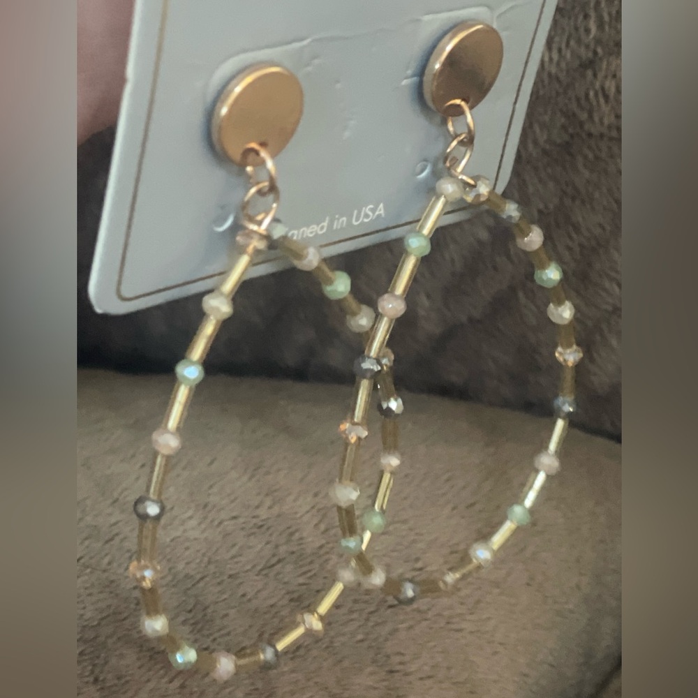 Gold Hoop Earrings (with pretty beads) — AD Project - Picture 3 of 8
